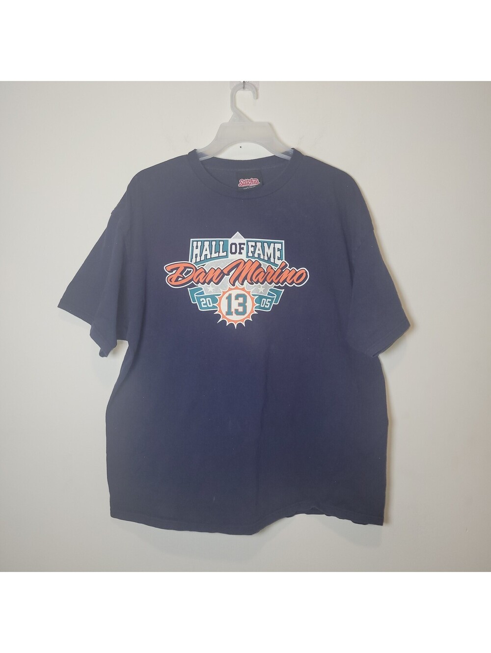 VTG Dan Marino Hall of Fame Stitches Shirt Mens 2XL Navy Blue NFL Football 2005
